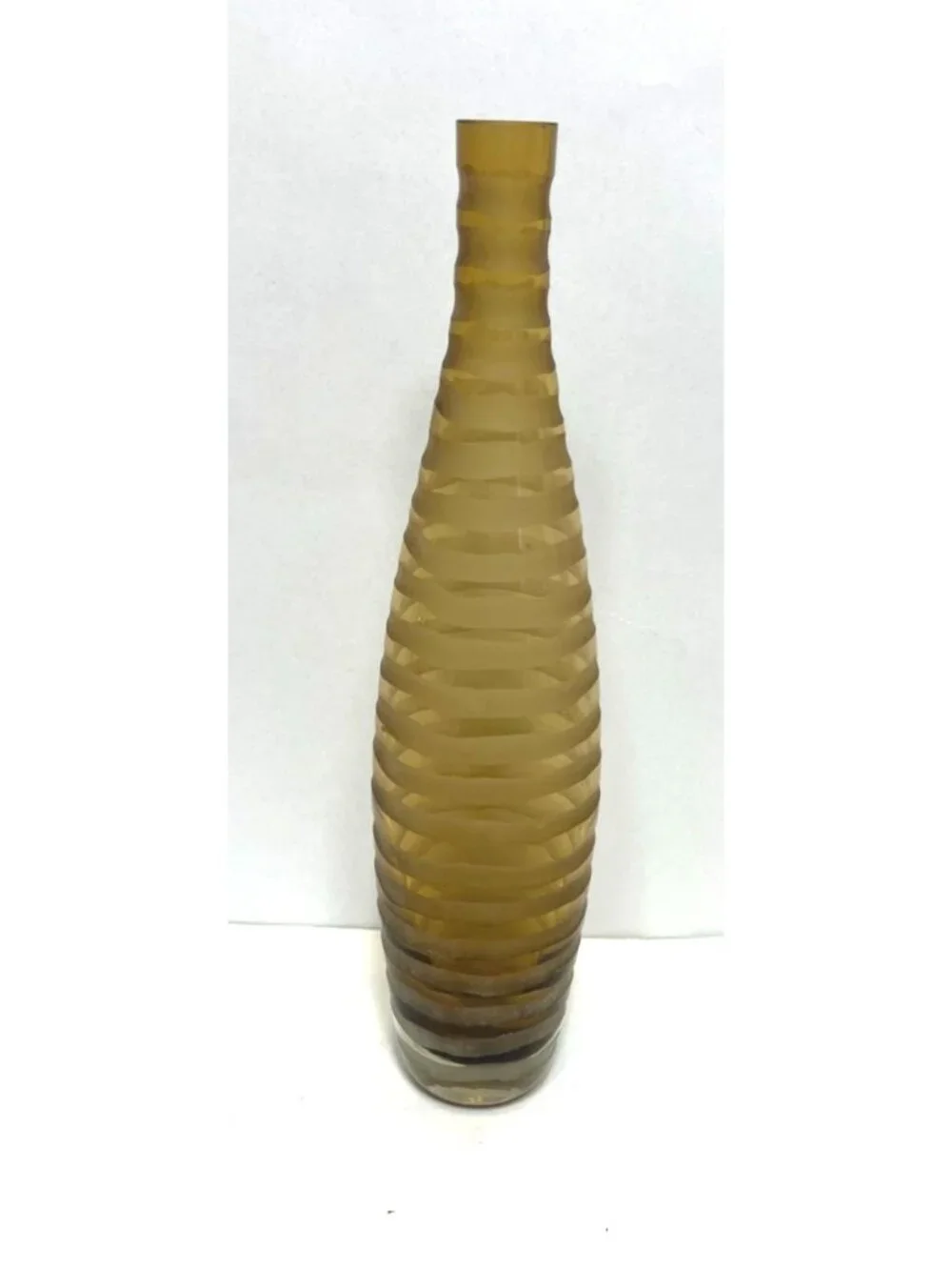 Hand Blown Vintage Etched Striped Amber Honey Brown 12